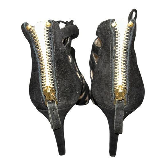 Nine West Authority Black Suede leather Peep Toe Cutout Heels Sz 6 (New)Strappy - Picture 9 of 12